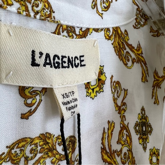 NEW L’AGENCE XS Holly Slim Long Sleeve Blouse Ivory Gold - Picture 9 of 14